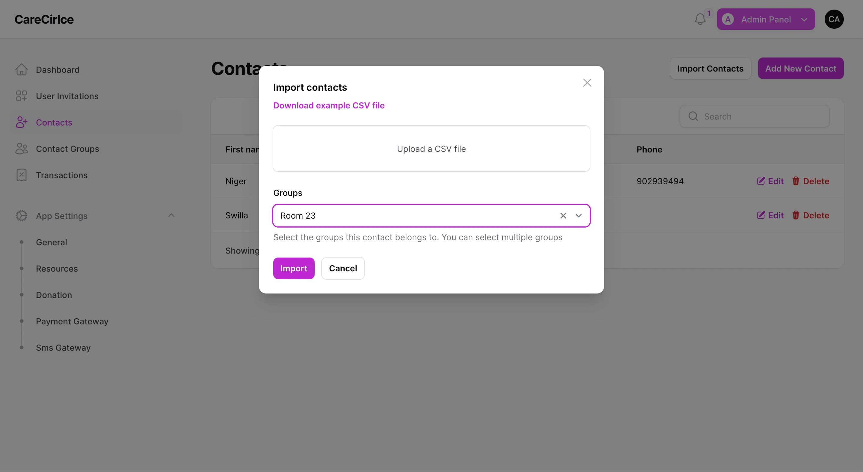 CareCircle Manager — Contacts and Groups