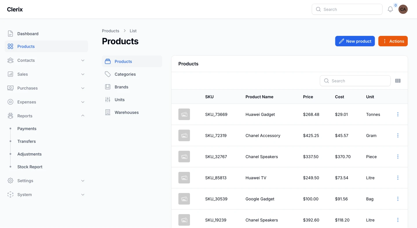 Clerix Inventory Dashboard