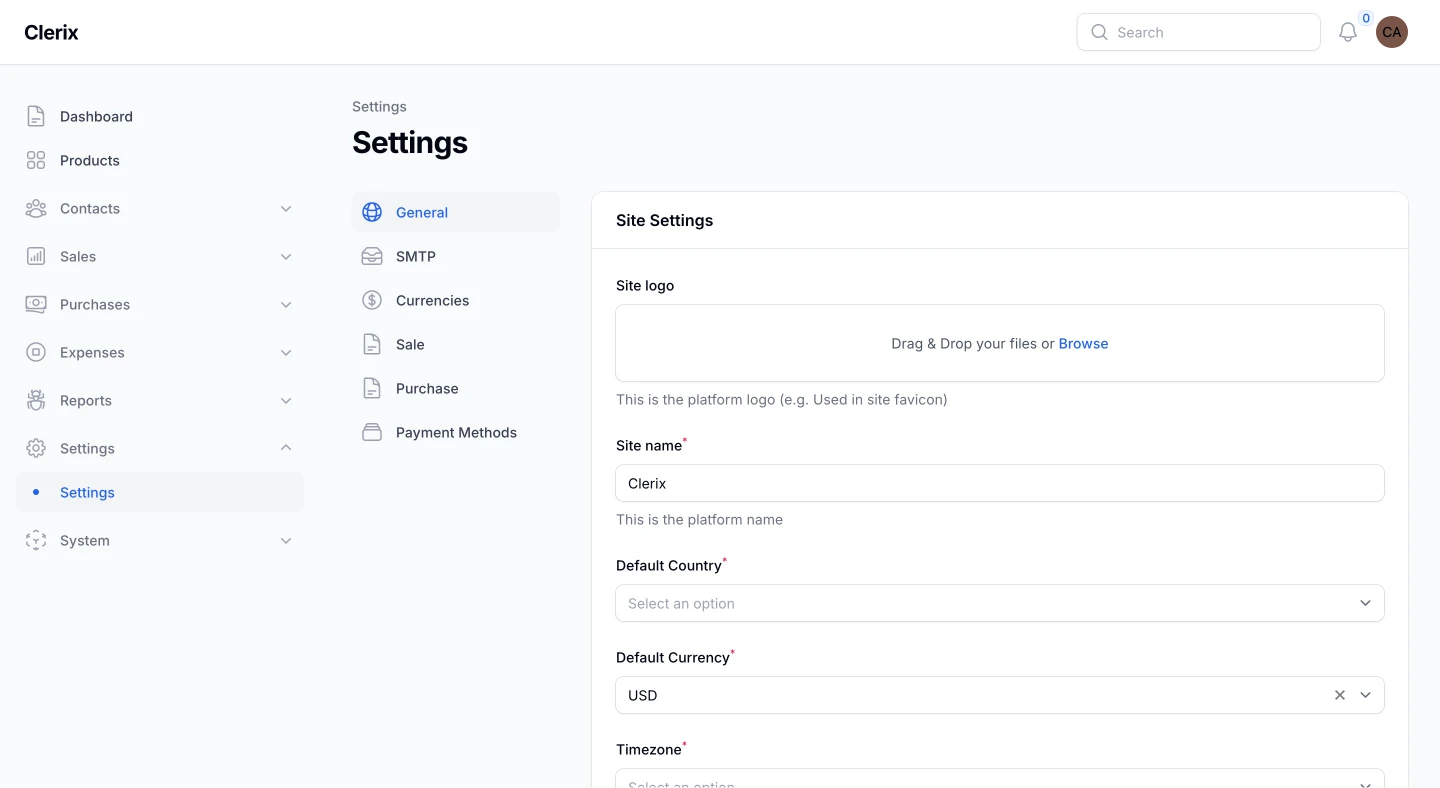 Clerix Settings and Permissions