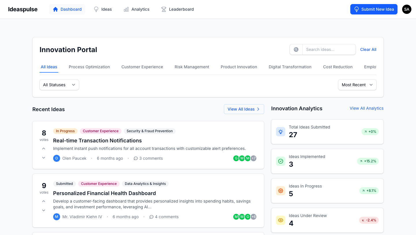 IdeaPulse — AI-Powered Internal Ideas Portal dashboard