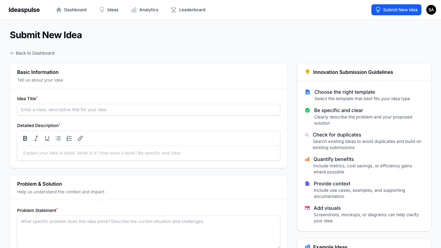 IdeaPulse Submit Idea Form