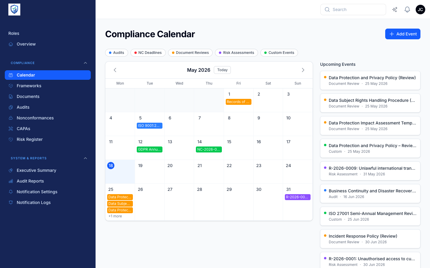 Regcom Compliance Calendar