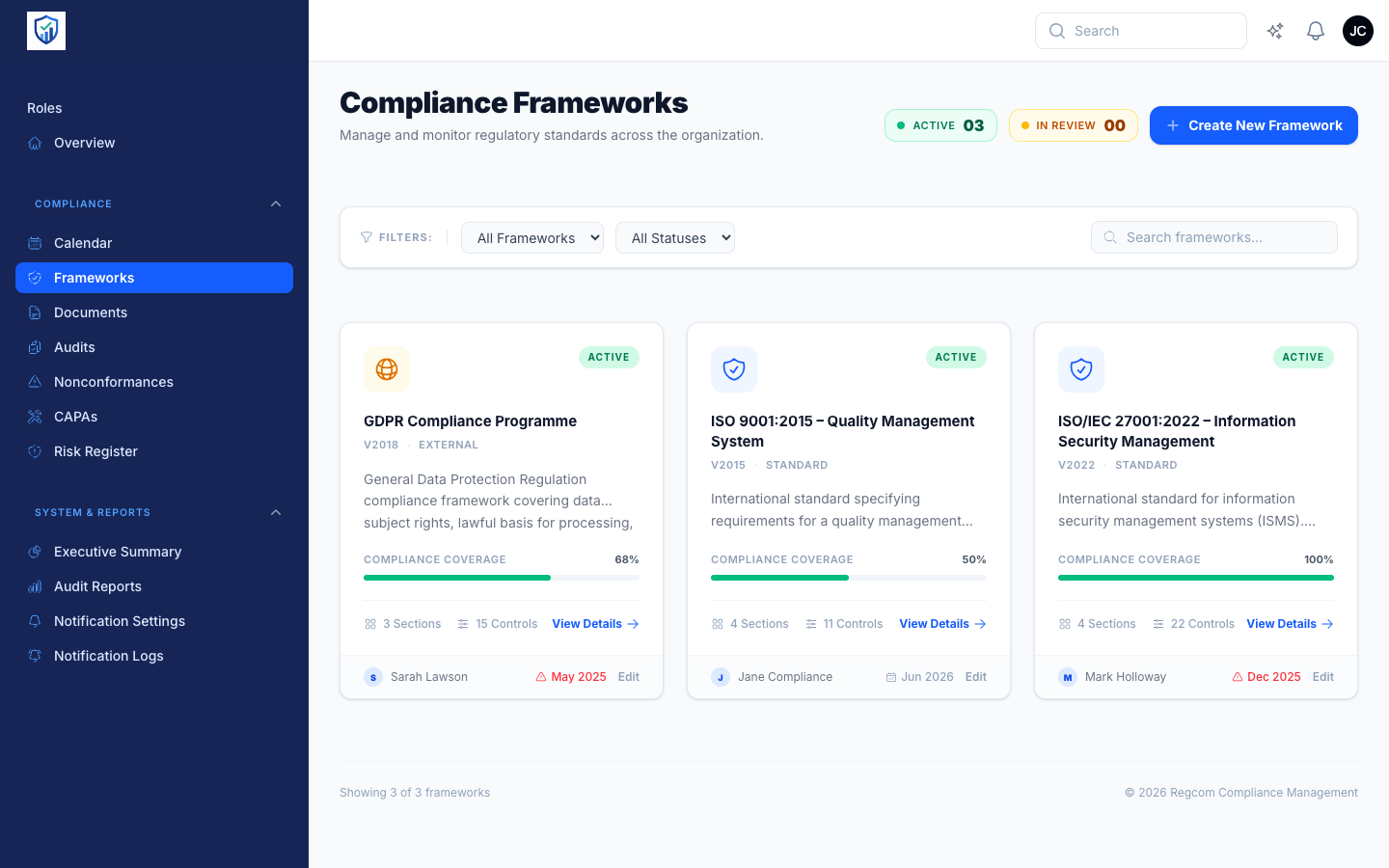 Regcom Compliance Frameworks