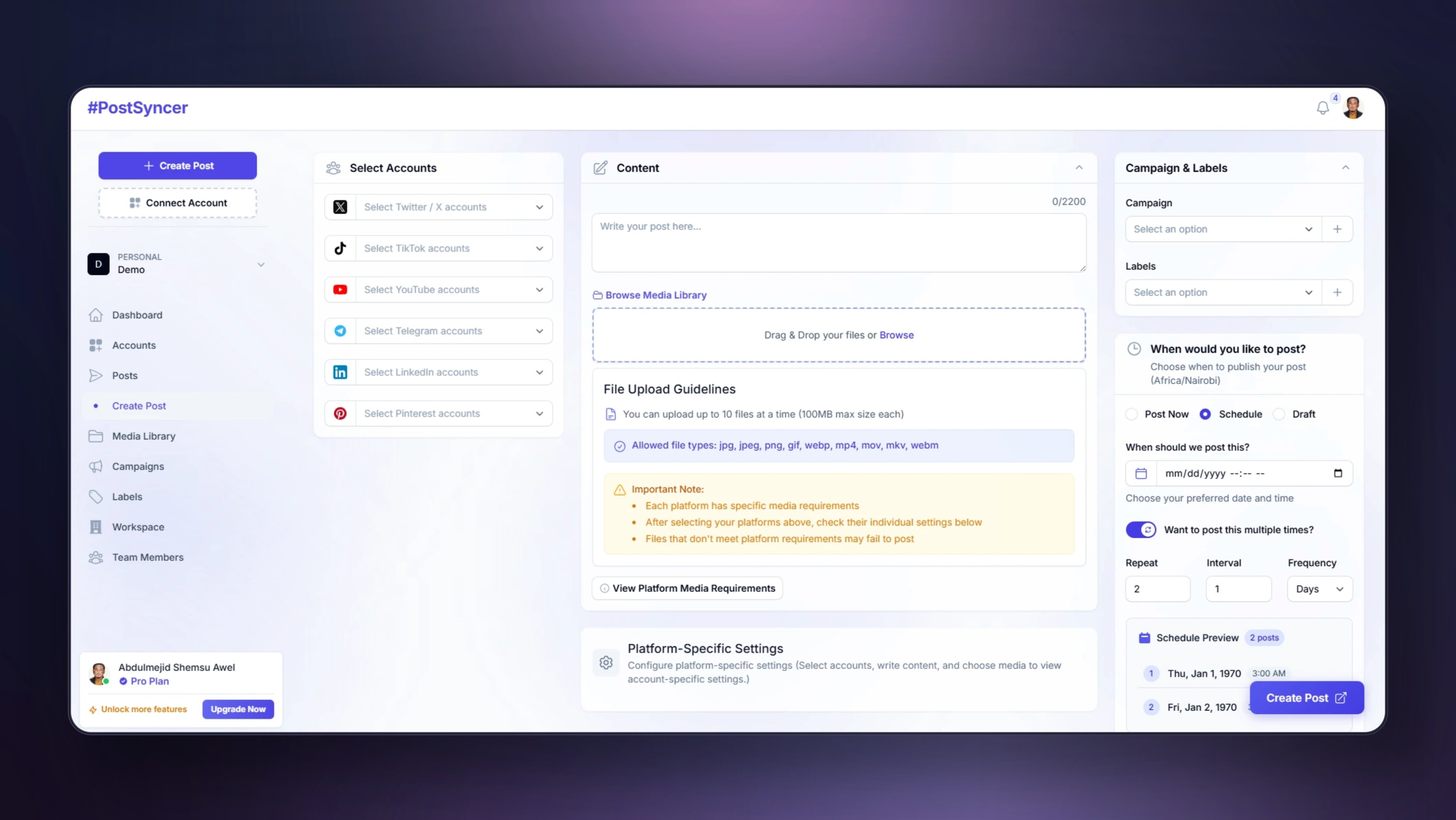Social Media Scheduler