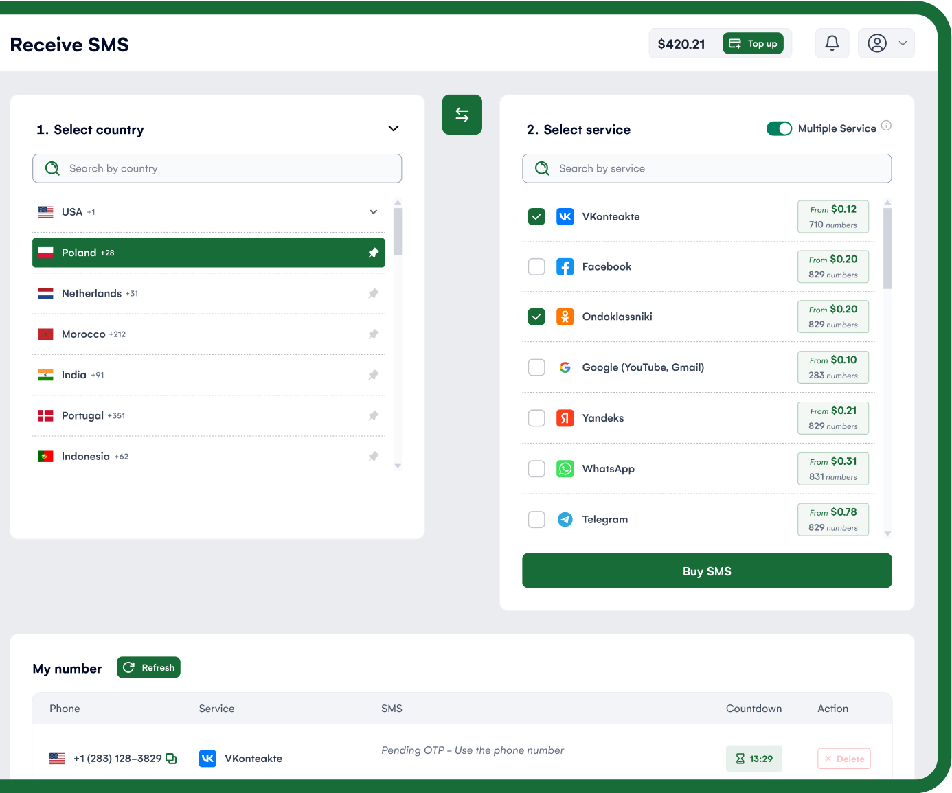 Virtual Number SaaS Dashboard