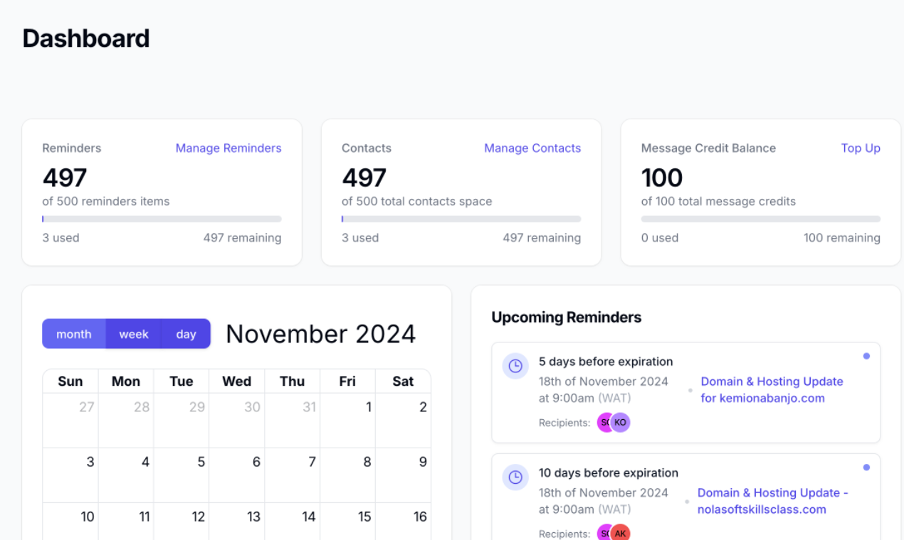 Expiration Reminder Management Dashboard